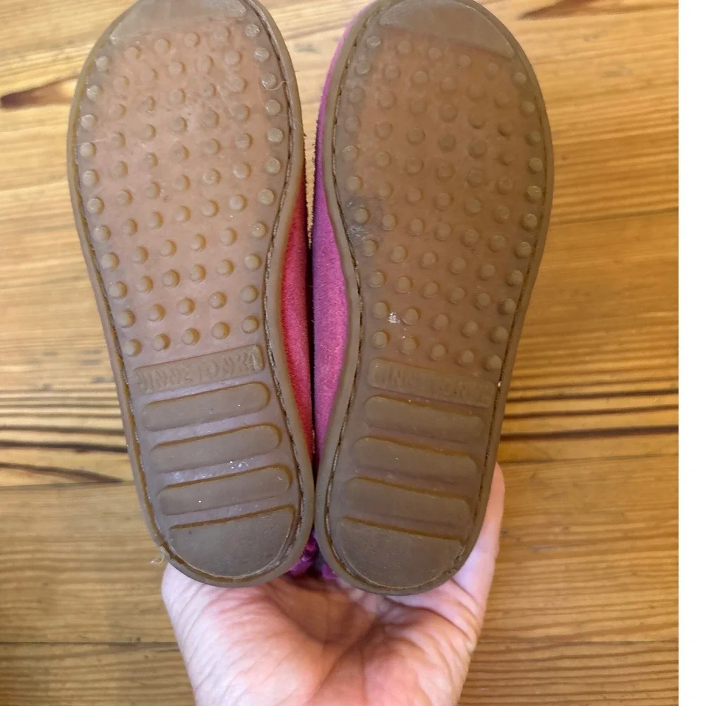 Minnetonka Moccasin Boot Kids Pink Double Fringe Suede Side Zip SIZE 11